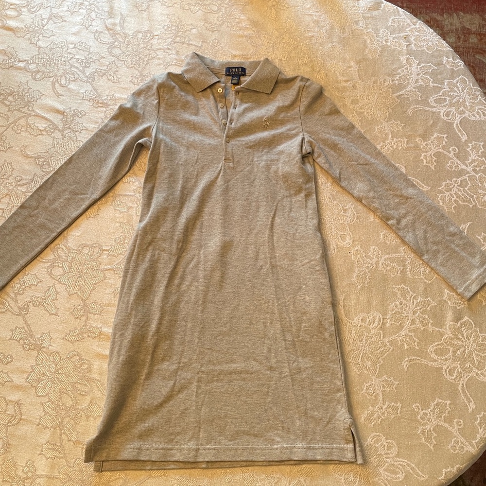 GIRL’S GREY RALPH LAUREN LS STRAIGHT FIT POLO DRESS SIZE M (8-10) NEW WITH TAGS